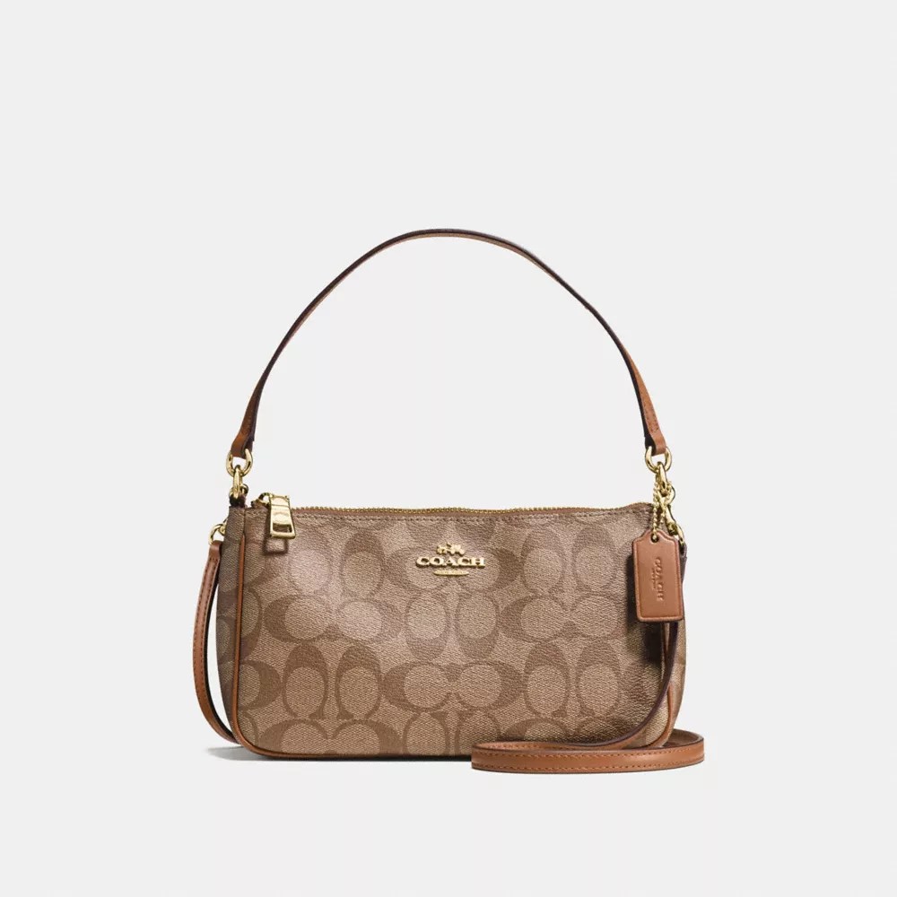 Buy coach f58321 messico top handle pouch in signature crossbody bag ( light khaki/chalk white) @ $150 in singapore,singapore. Coach F58321 Top Handle Pouch In Signature Coated Canvas Light Gold Khaki Coach Handbags