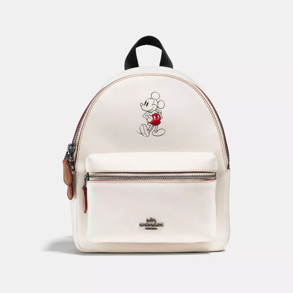 118 5 Mini Charlie Backpack In Glove Calf Leather With Mickey Coach F59837 Black Antique Nickel Chalk Handbags Backpacks Luggage Www Handbagdb Com