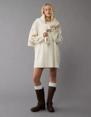 Ae long-sleeve cable knit sweater mini dress