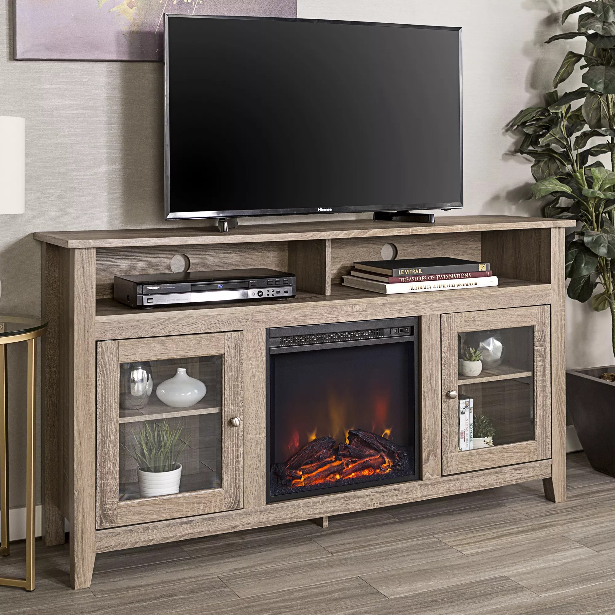 Chatham Electric Fireplace Tv Stand For Tvs Up To 70 Medium Walnut Brickseek