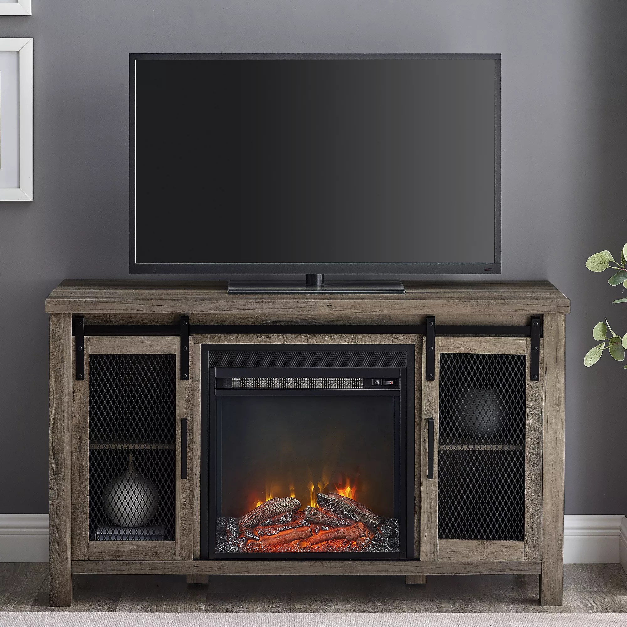 Walker Edison Furniture Co 58 Inch Barn Door Fireplace Tv Stand Grey Wash W58fpbdgw Bellacor
