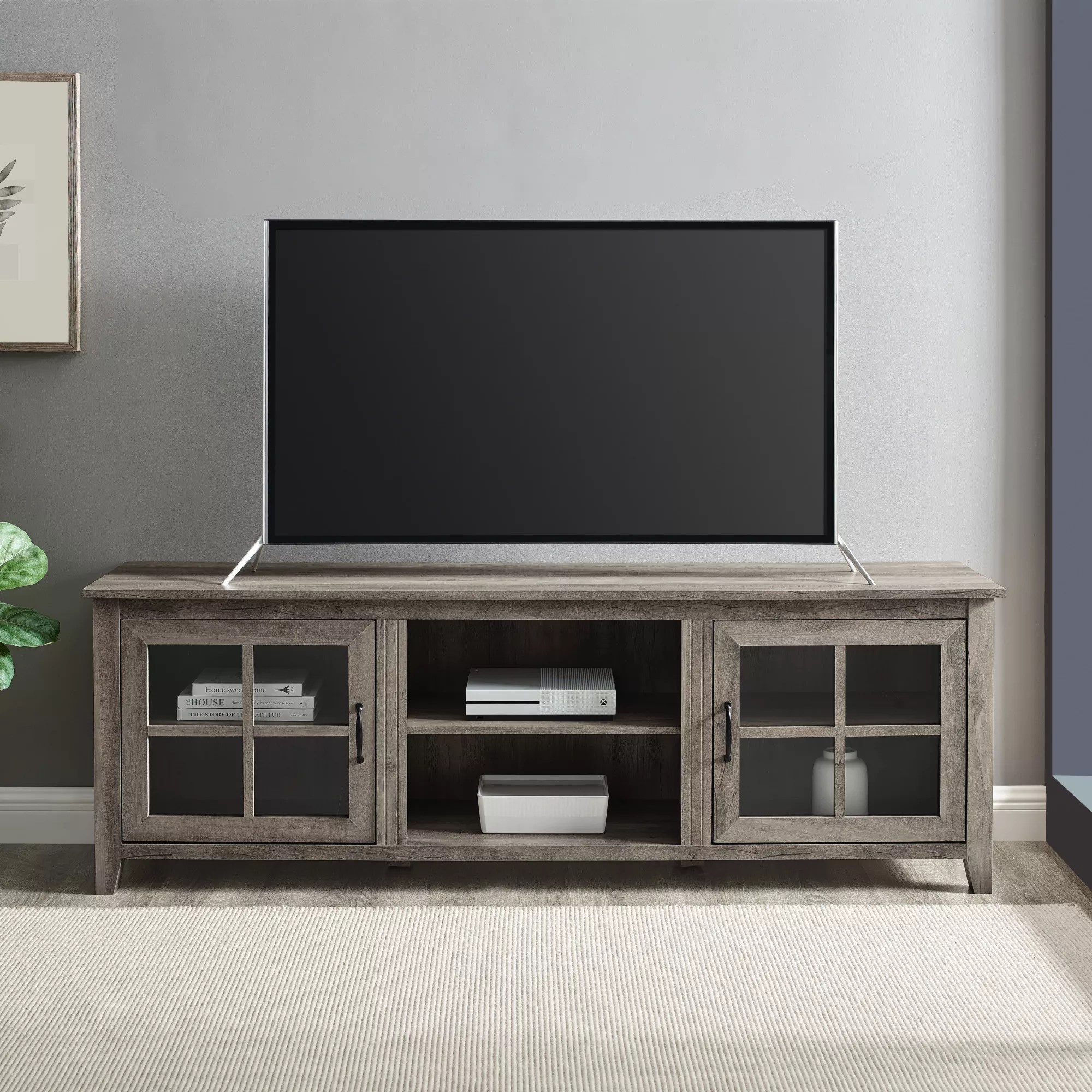 Whalen Chatham Barn Door Fireplace Tv Stand Console Furniture Walnut Living Room Center