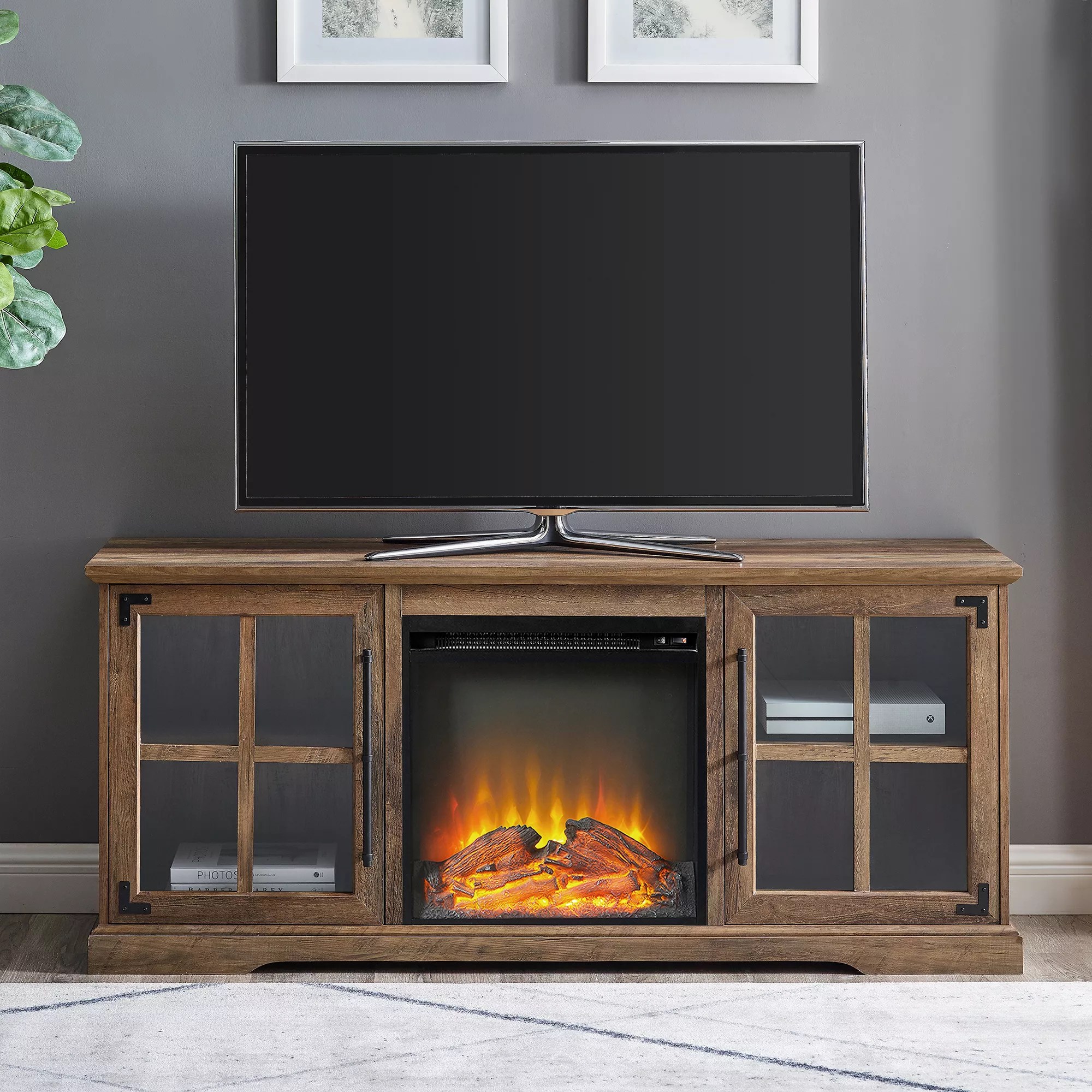 W Trends 48 Farmhouse Sliding Door Fireplace Tv Stand For Most Tv S Up To 55 Dark Walnut Bjs Wholesale Club