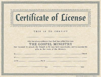 May god be ever your help and your strength. License For Minister Parchment Lifeway