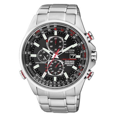 The official red arrows insignia appears on the watch caseback. Citizen Eco Drive Red Arrows Men's Steel Bracelet Watch