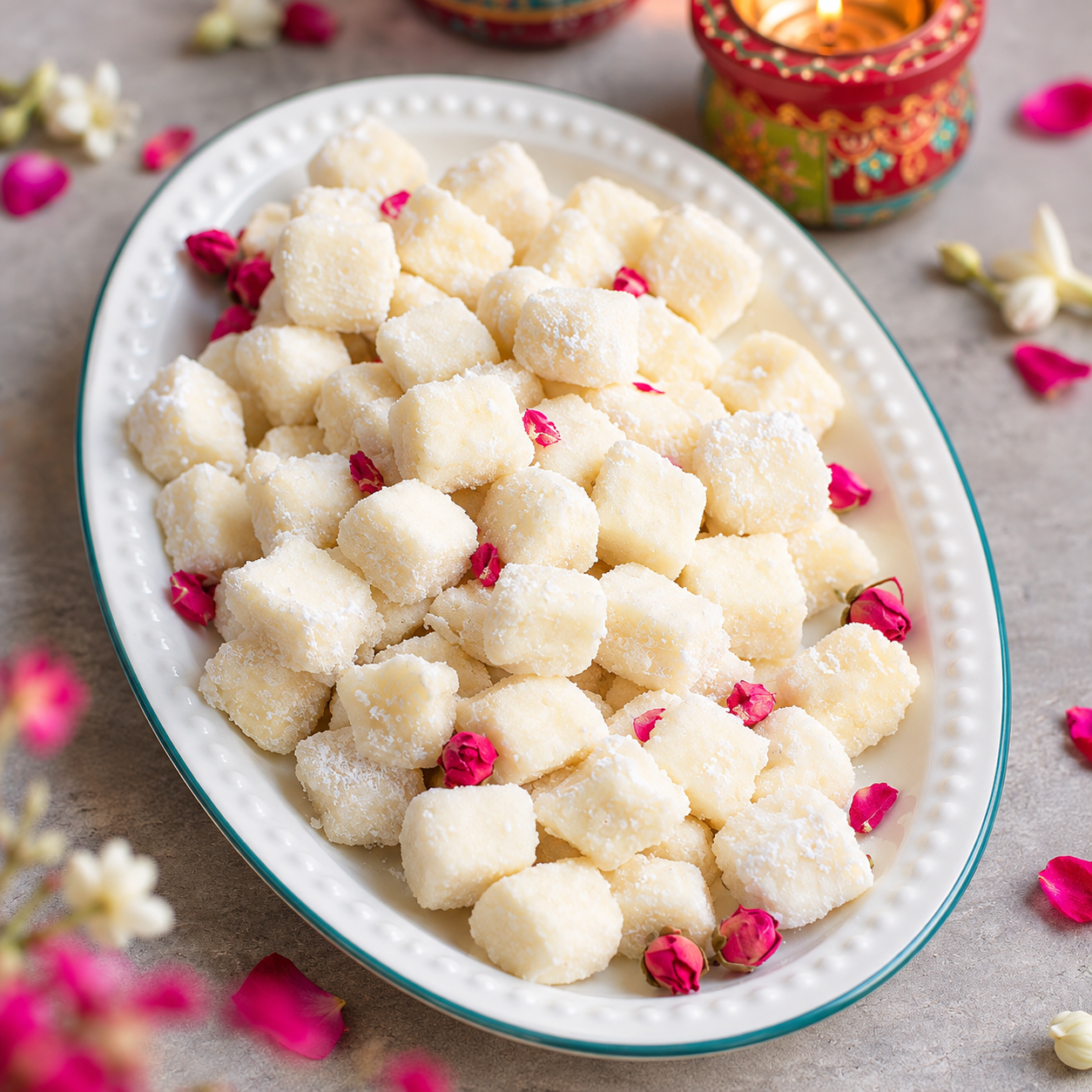 Festive Rose-Studded Milk Sweets