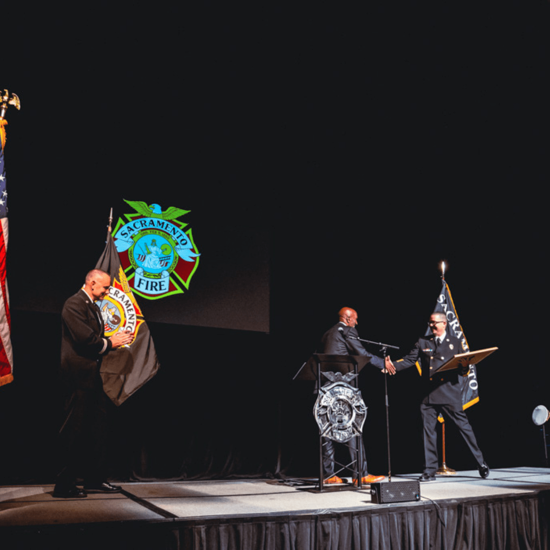 Cpt. Keith Wade, Assembly member Jim Cooper and Chief Chris Costamagna