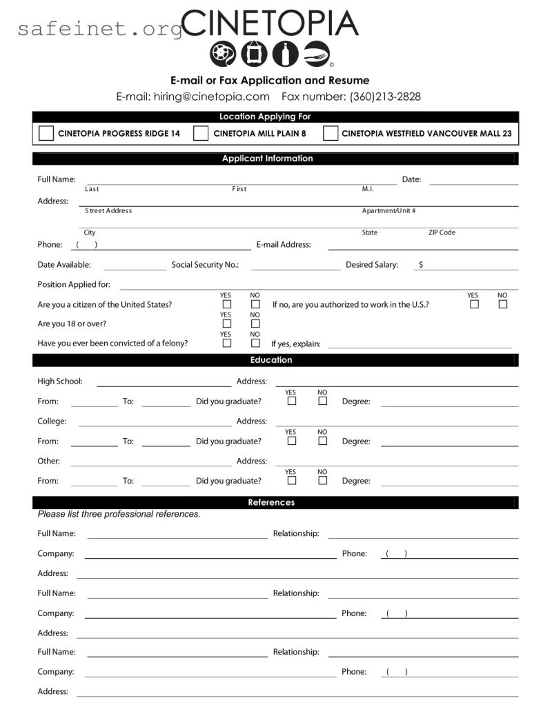 Blank Cinetopia Application Form Safeinet - Download Perfect Vintage Art | High Resolution