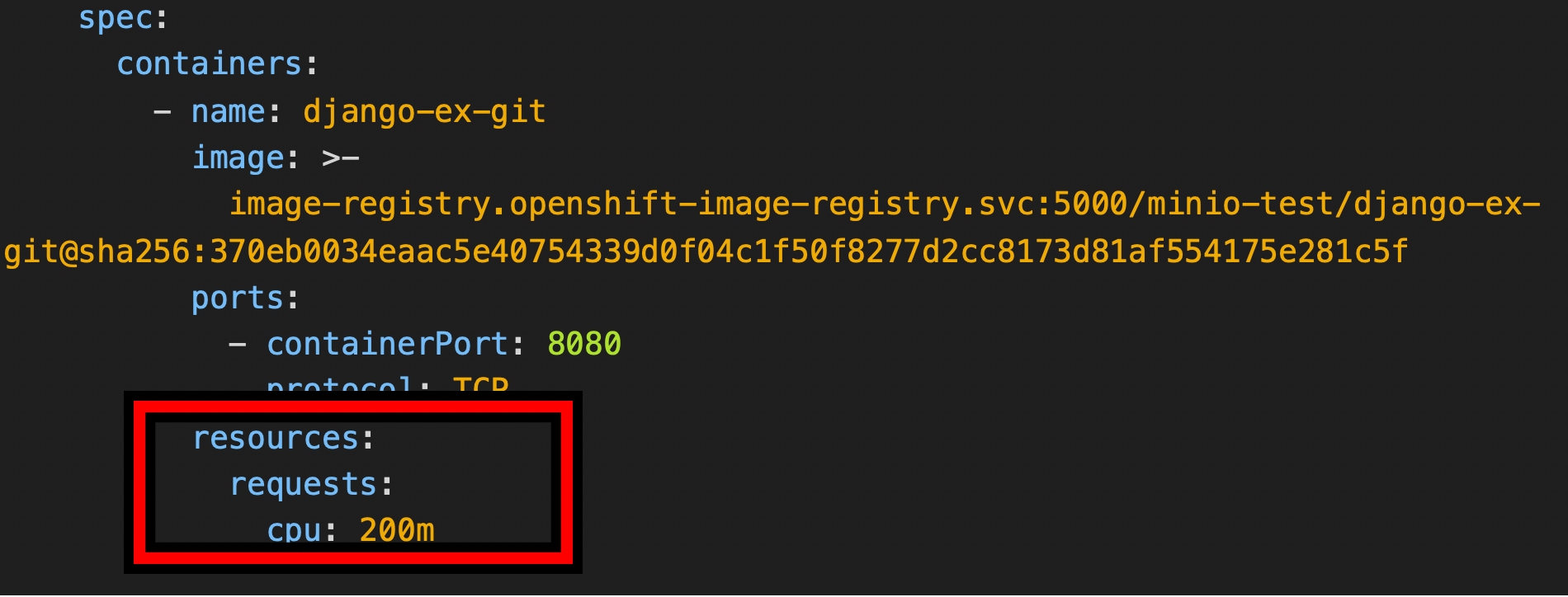Adding the cpu: 200m reservation within the Build object