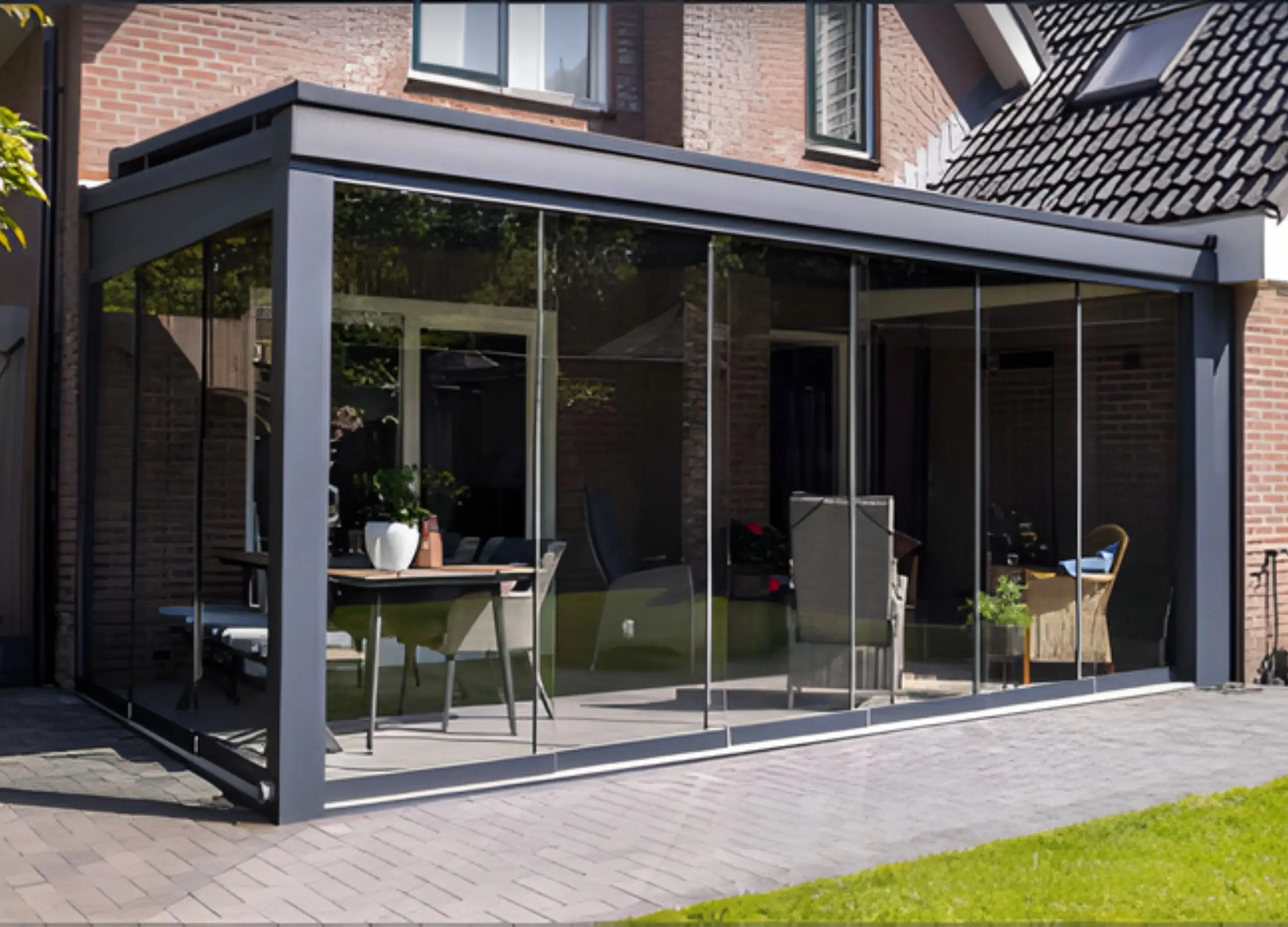 Kedington glass veranda with sliding glass doors on a brick property