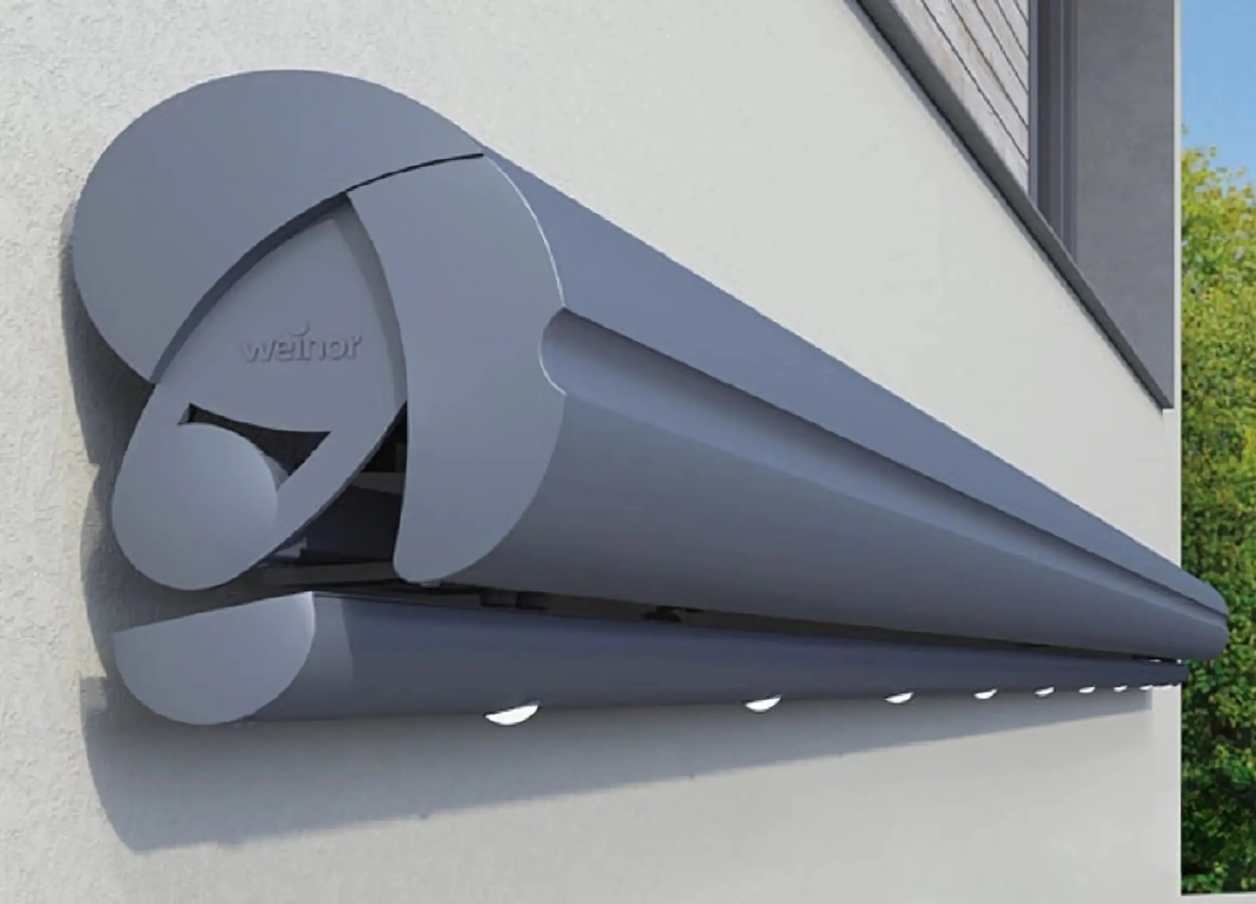 Weinor Semina LED awning closed with integrated LED lighting underneath the cassette.