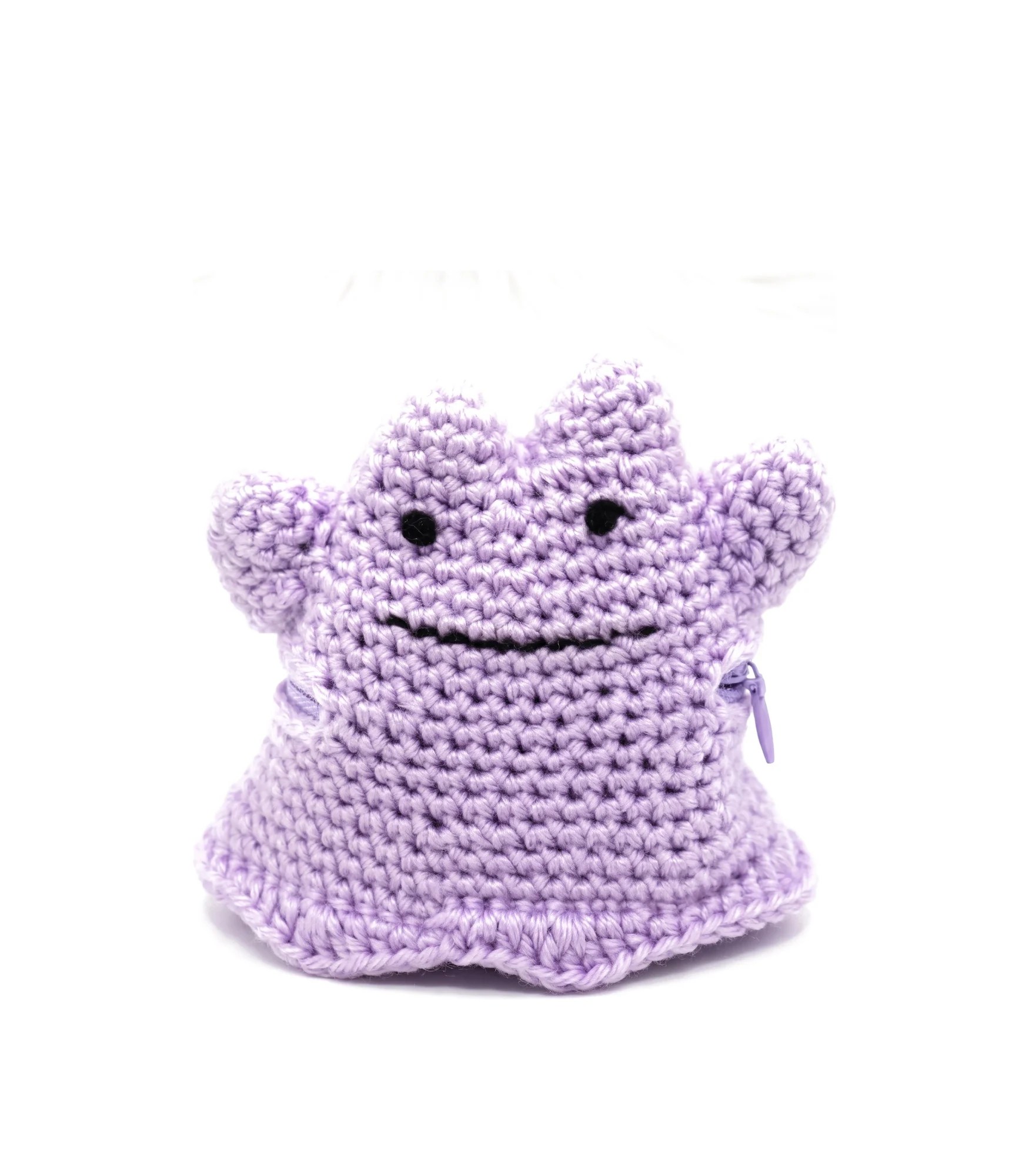 Ditto reversible crochet pattern — the finished Ditto amigurumi standing alone on a white background