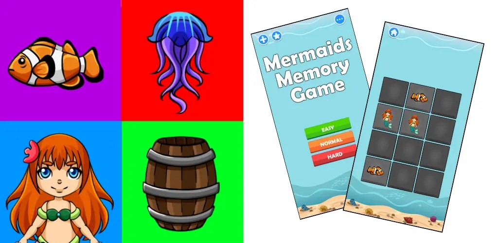 Mermaid Memory Game for Kids Featured