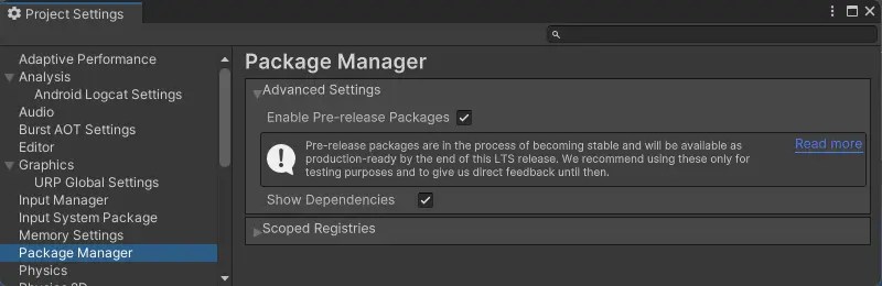 Unity Tutorial - Importing SVG- Enable pre-release packages