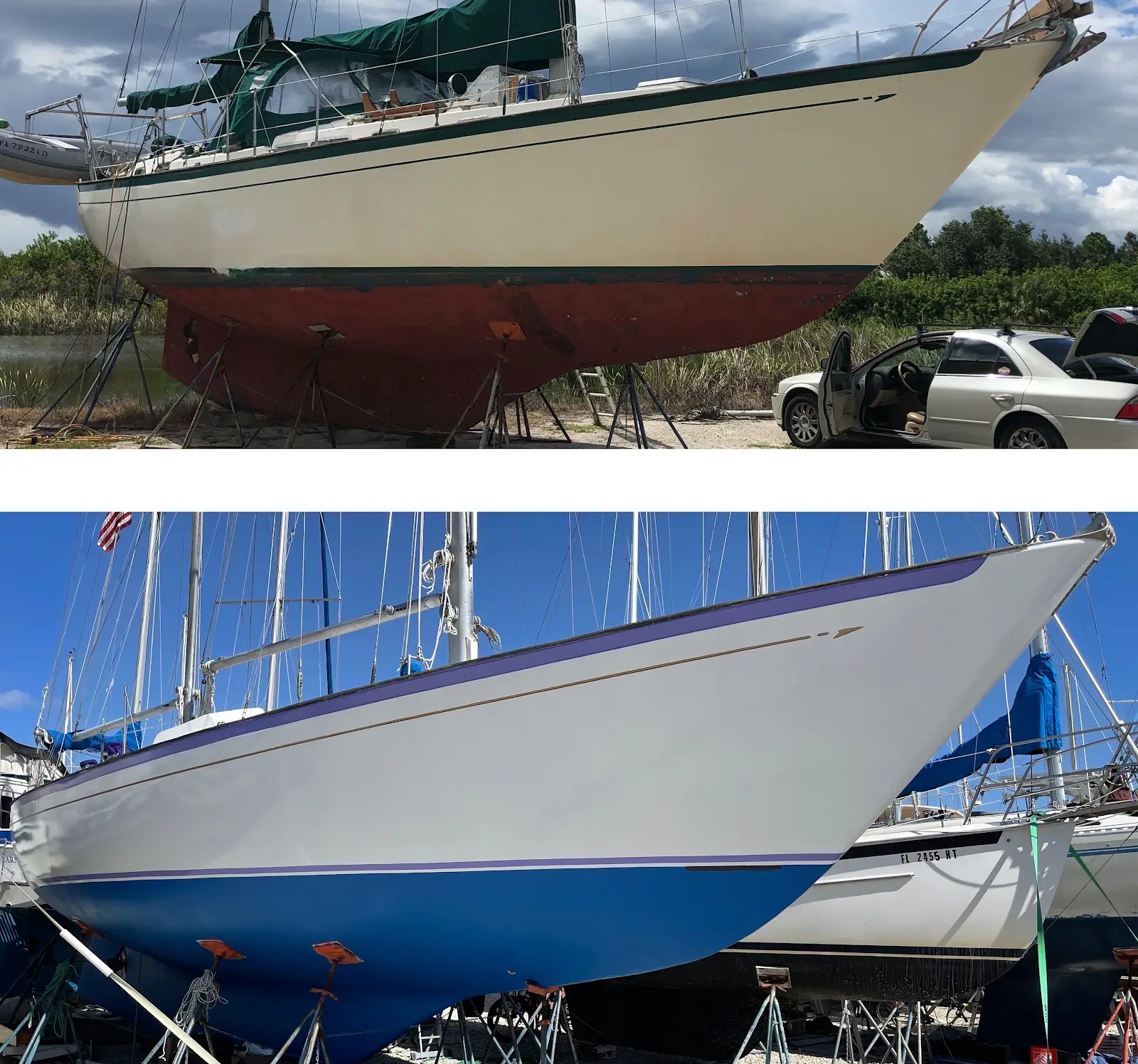 Before-and-after comparison of Kopelia’s hull-bottom work