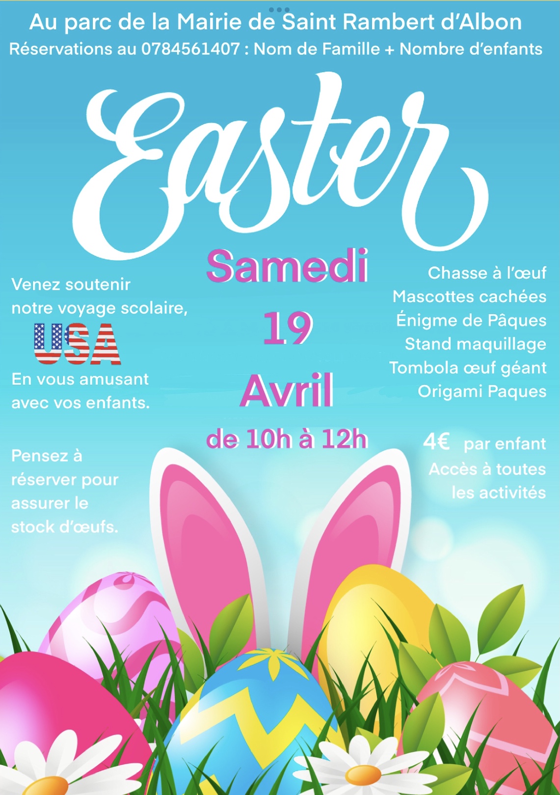 🎉 Chasse aux Œufs Solidaire à Saint Rambert d'Albon : Un Événement Familial pour Soutenir un Voyage aux USA ! 🇺🇸🐣🌸