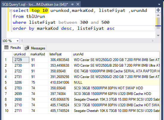 SQL Server Basit Veri Sorgulama (SELECT)-2 – Sait ORHAN
