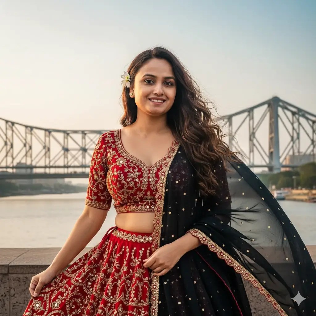 Girl wearing red and black dress