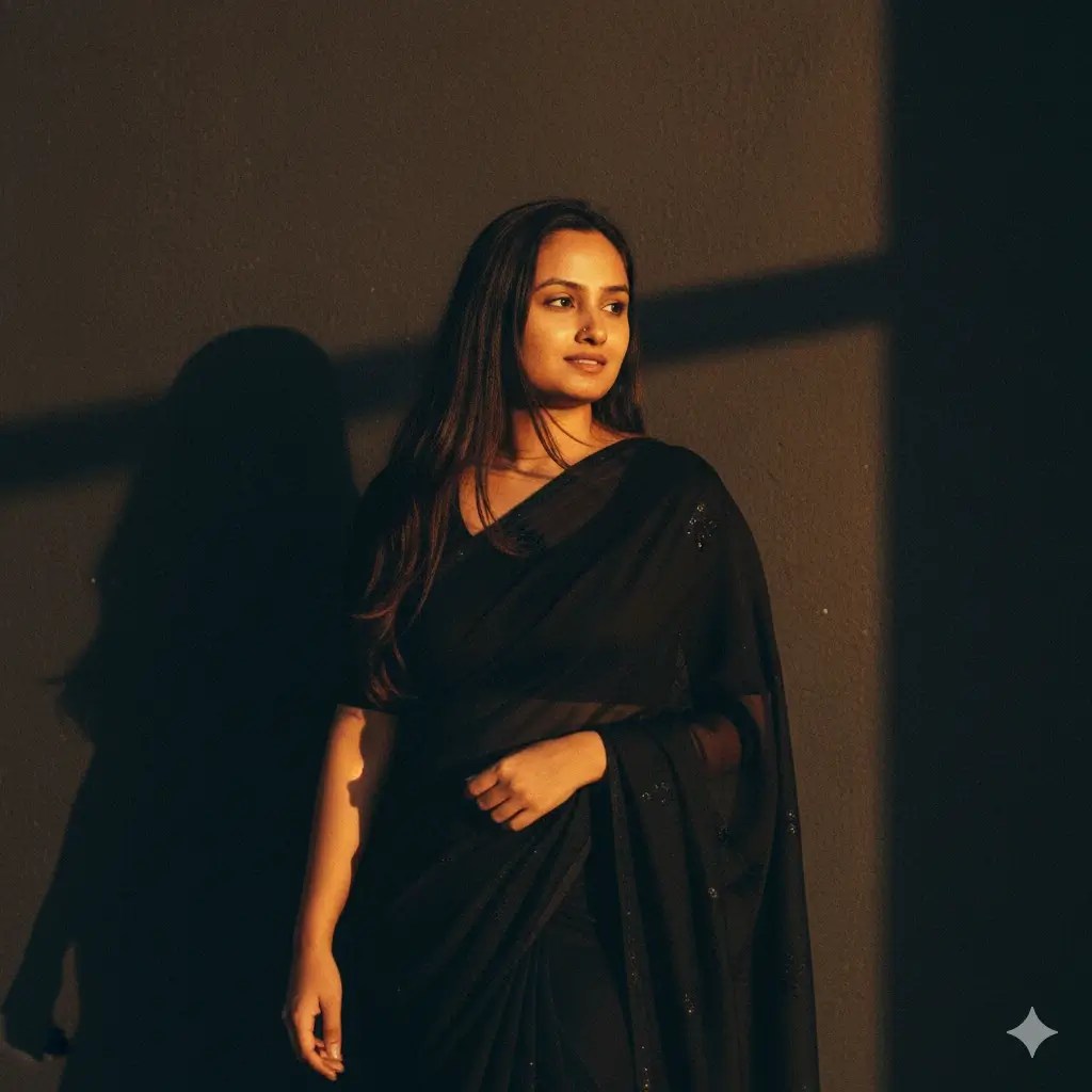 Girl wearing black saree