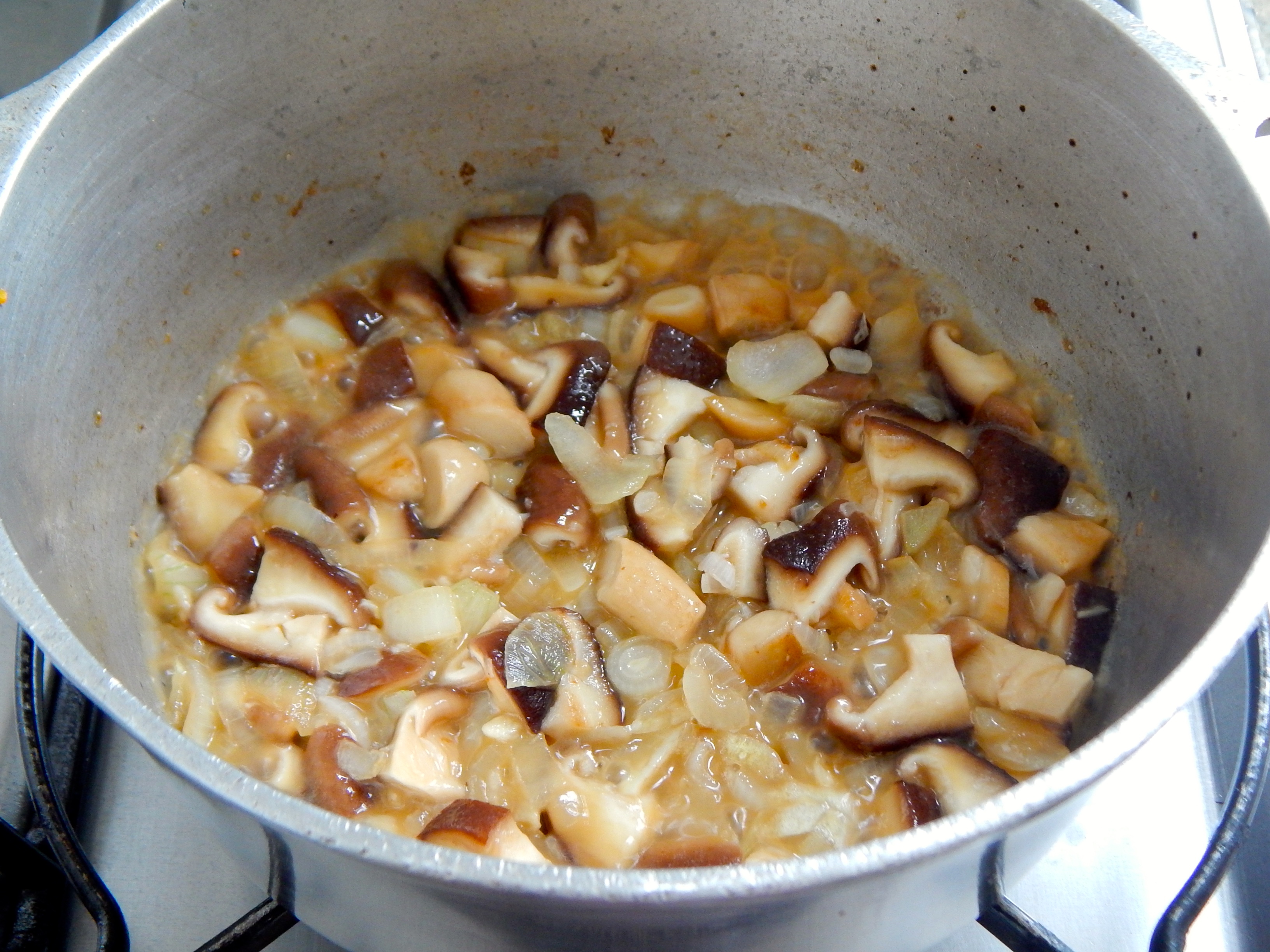 Frite cebola e cogumelos