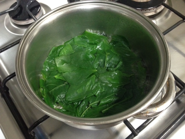 Folhas de espinafre aferventadas