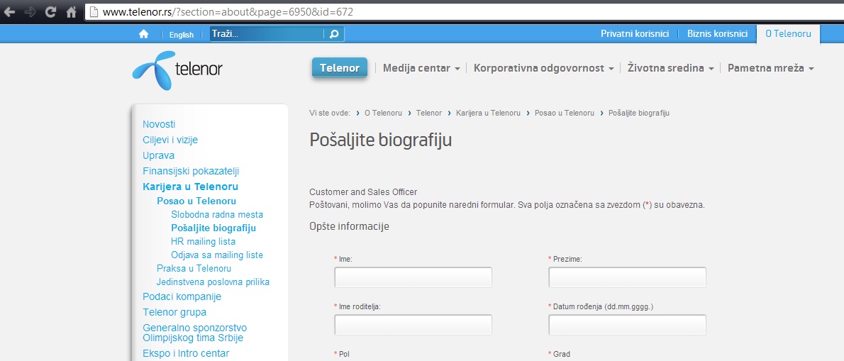 prijava telenor zapošljavanje