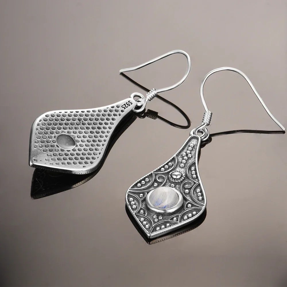 925 Silver Long Drop Earrings with 5MM Round Natural Moonstone – Vintage Style 3 925 Silver Long Drop Earrings with 5MM Round Natural Moonstone – Vintage Style 3