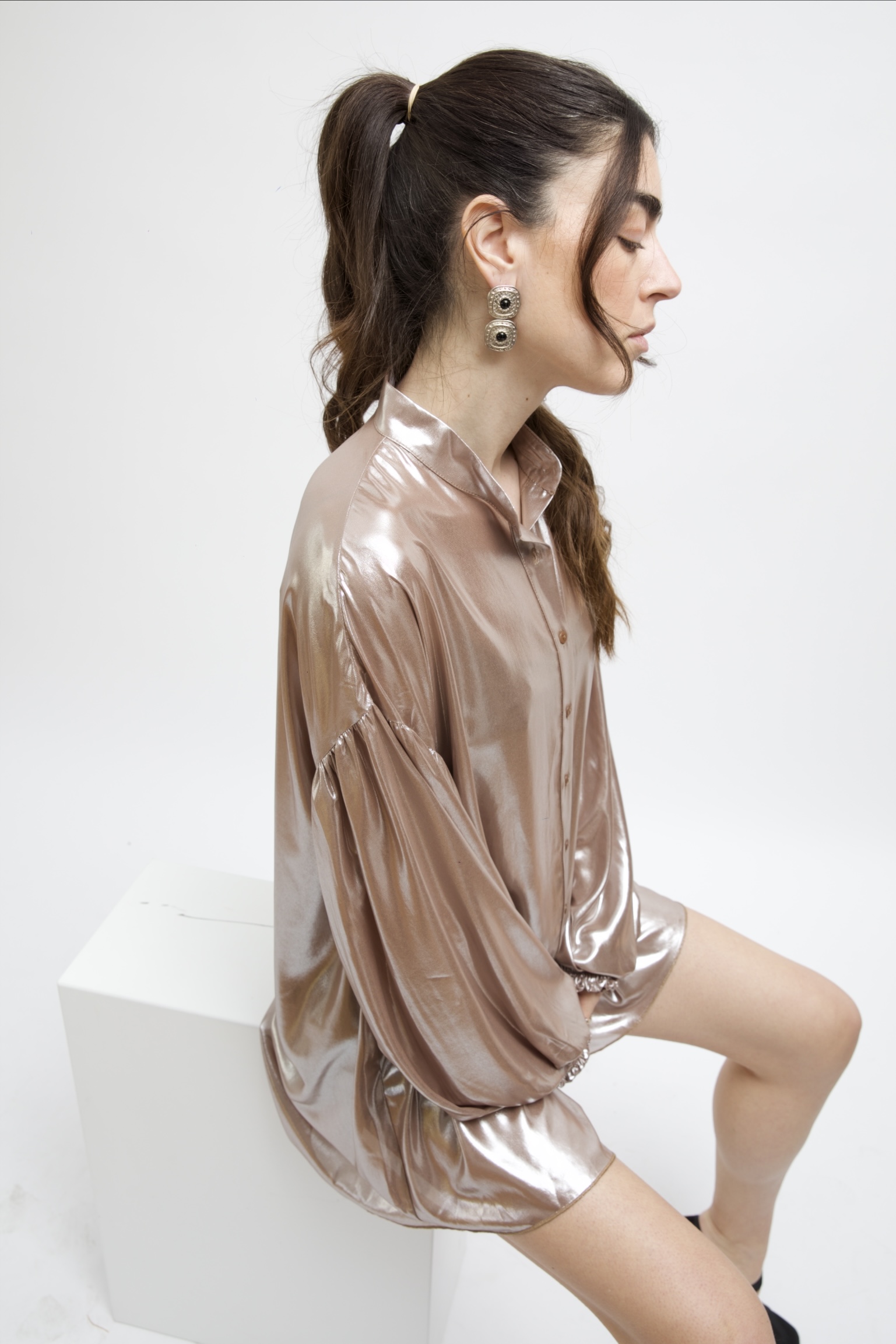 Eros minimal tunic top mirror gold