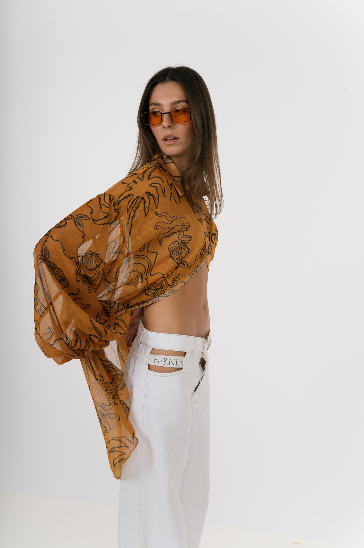 EROS NEW PRINTED TUNIC TOP CARAMEL LINE-ART