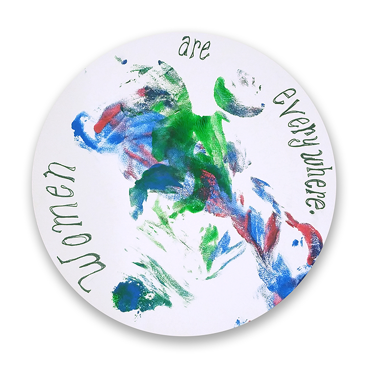 multi-colored print on white background with text reading "women are everywhere"