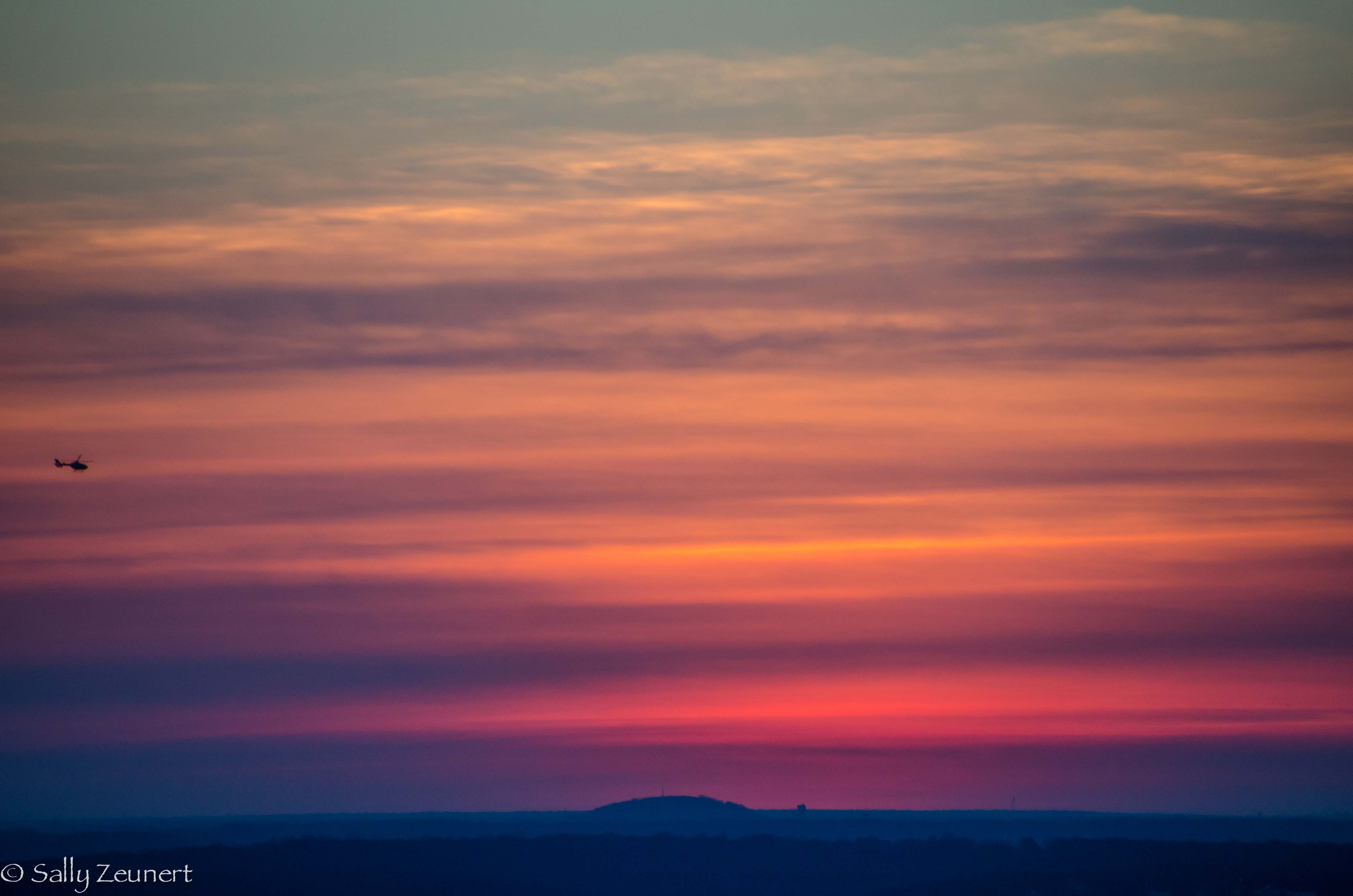 Lone helicopter at sunset, Montparnasse Tower