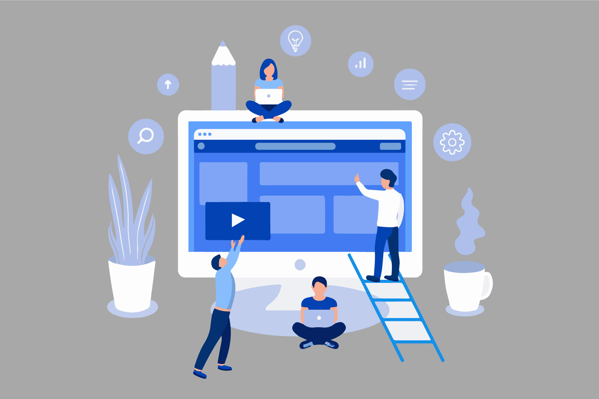 Illustration of people building a website like how building are built