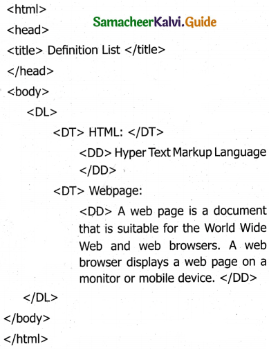 Samacheer Kalvi 11th Computer Applications Guide Chapter 11 HTML ...