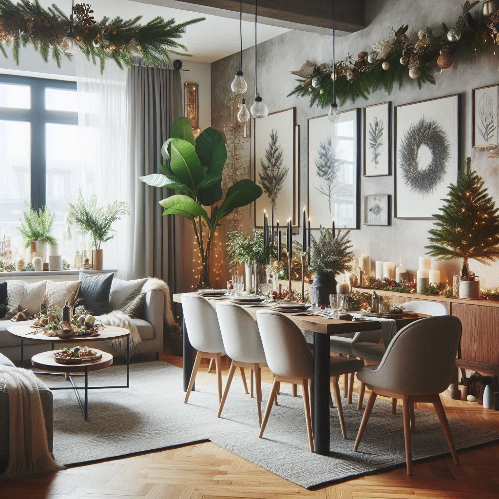 Sala comedor decorada para navidad
