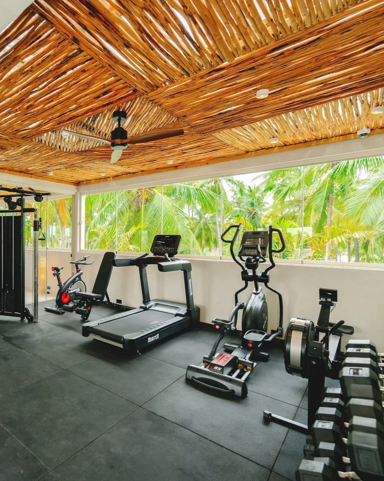 The fully equipped gym at Samawa Living