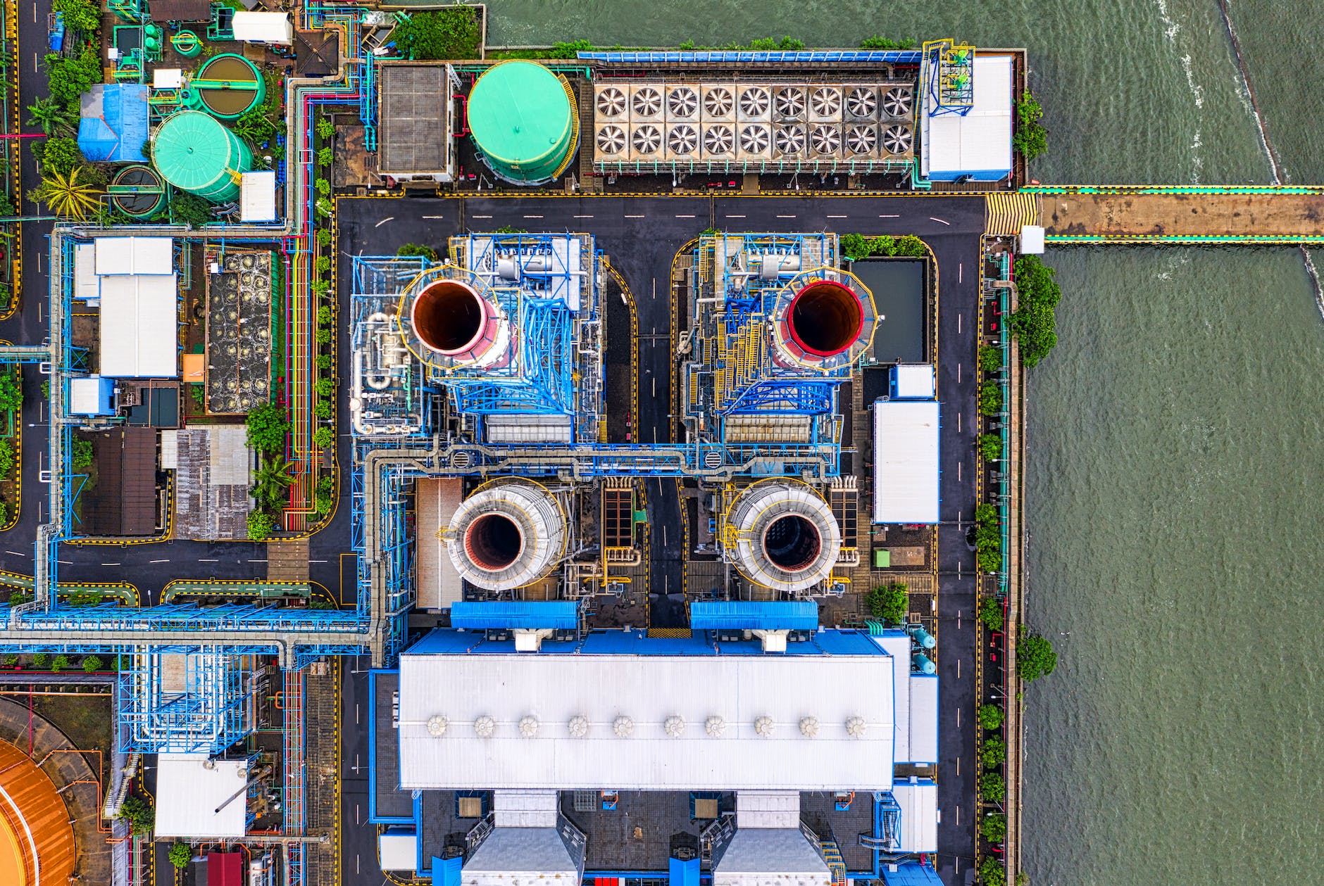 aerial view of plant beside water