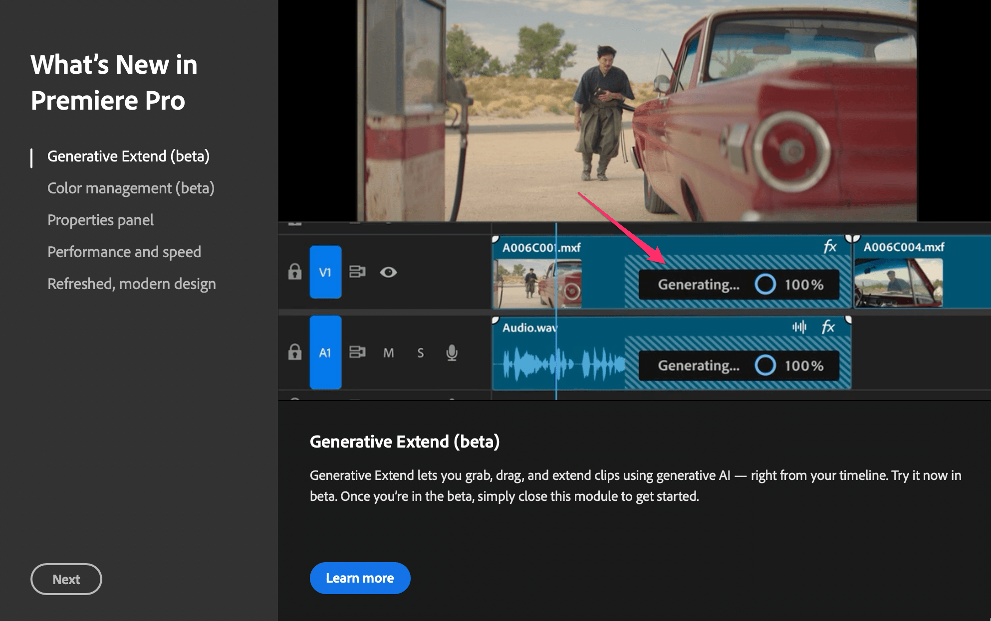 Generative Video Extend in Adobe Premiere