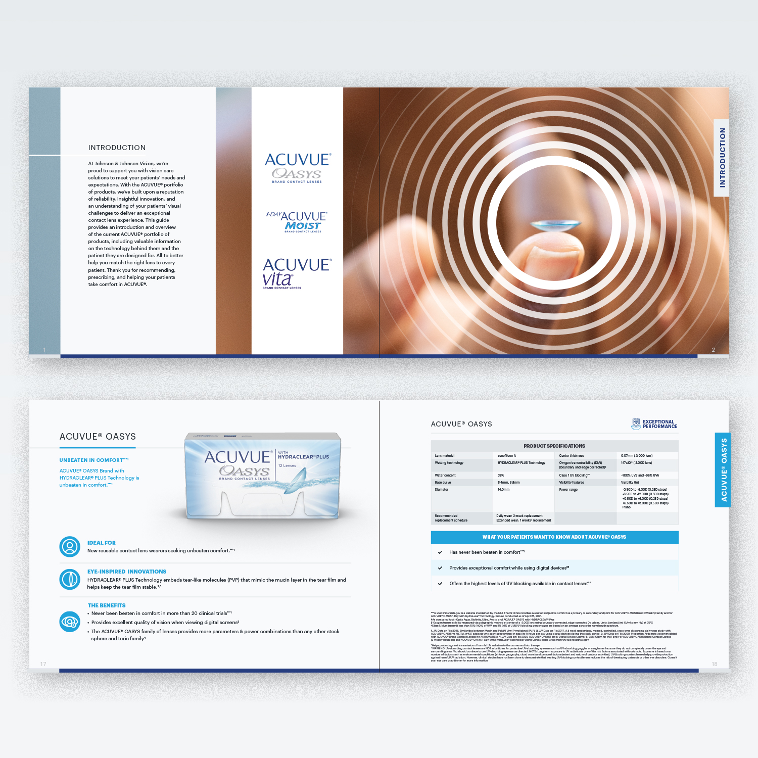 ACUVUE Product Brochure spread layout mockups