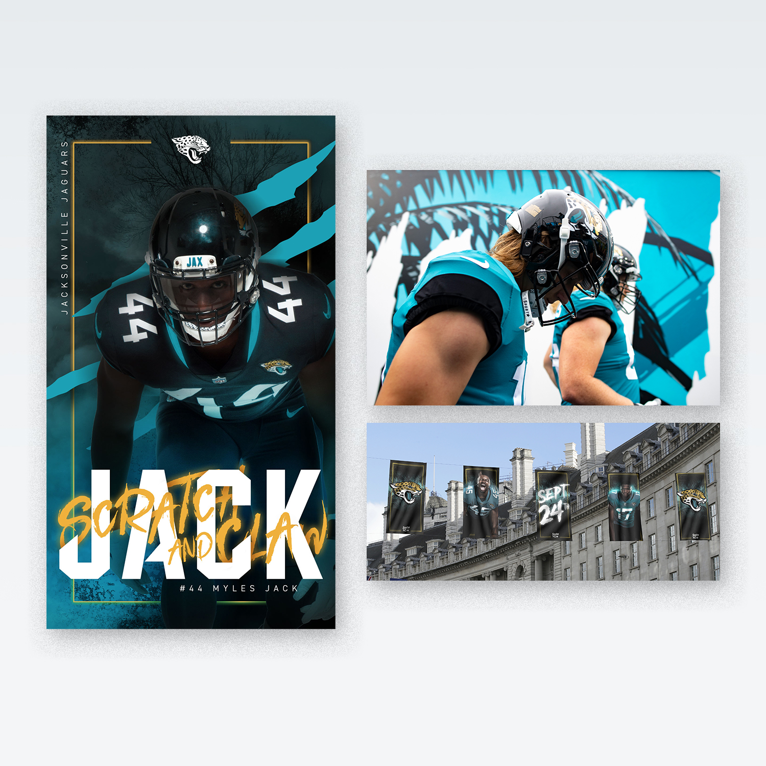 Multiple executions of branding for Jaguars Scratch and Claw