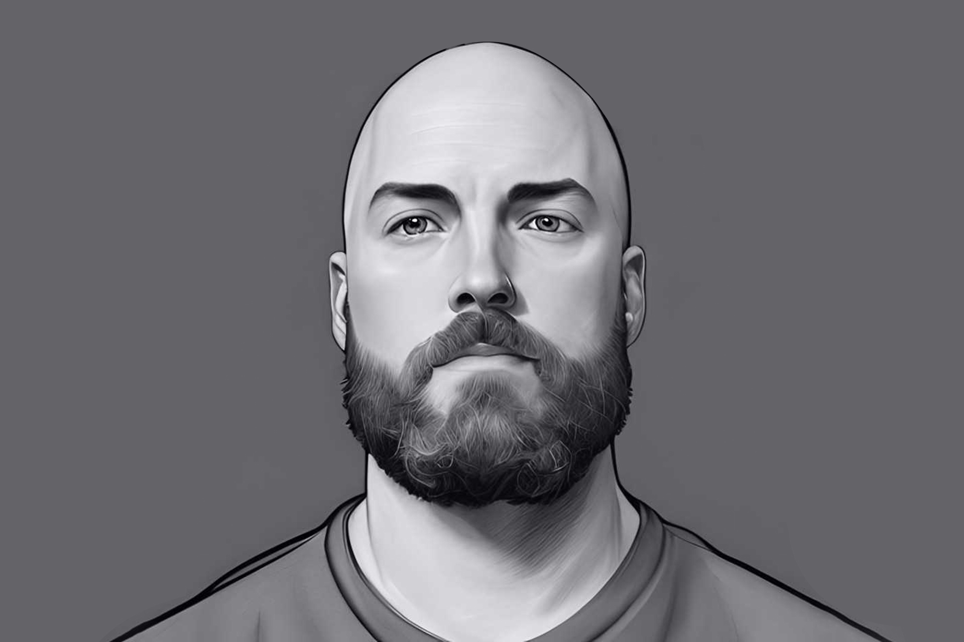 Illustration of designer Sam Gilbert in black and white