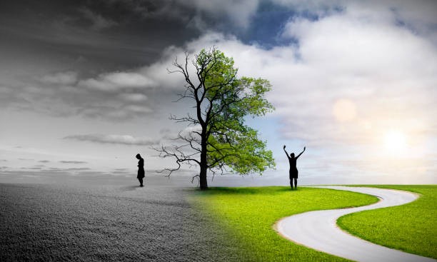 Woman Changing  from a sad mood to joy