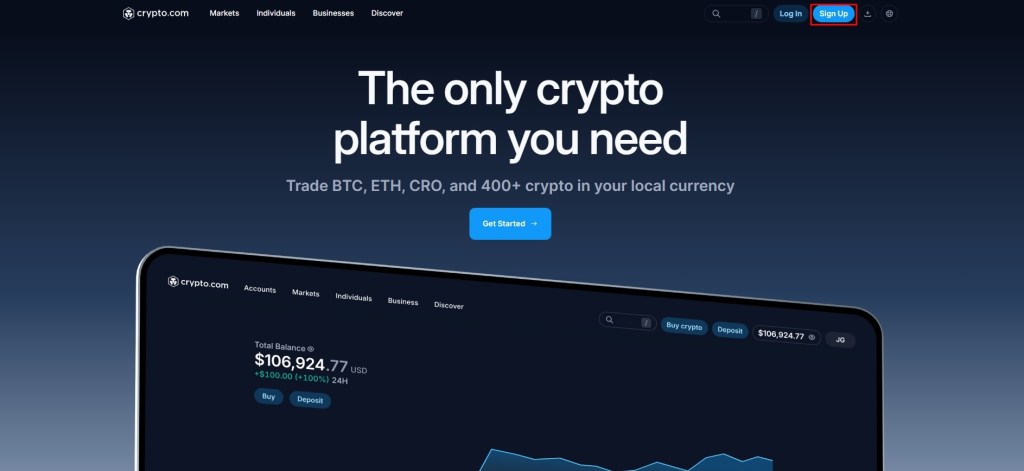 Početna stranica sajta Crypto.com mjenjačnice