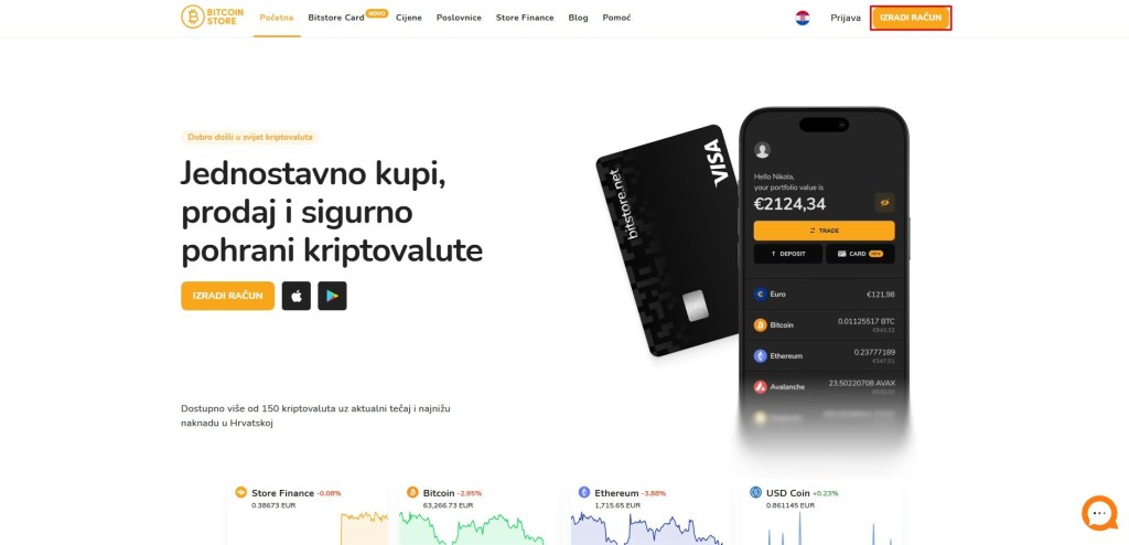 Početna stranica sajta Bitcoin Store mjenjačnice