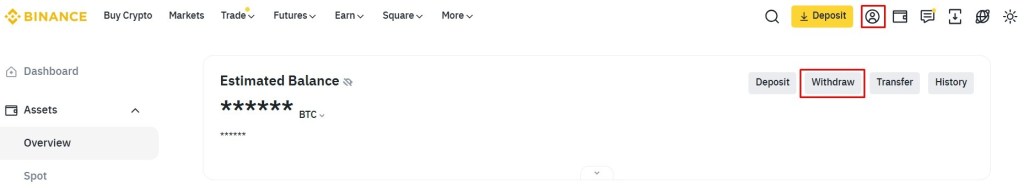 Pristupanje opciji za povlačenje sredstava sa Binance računa