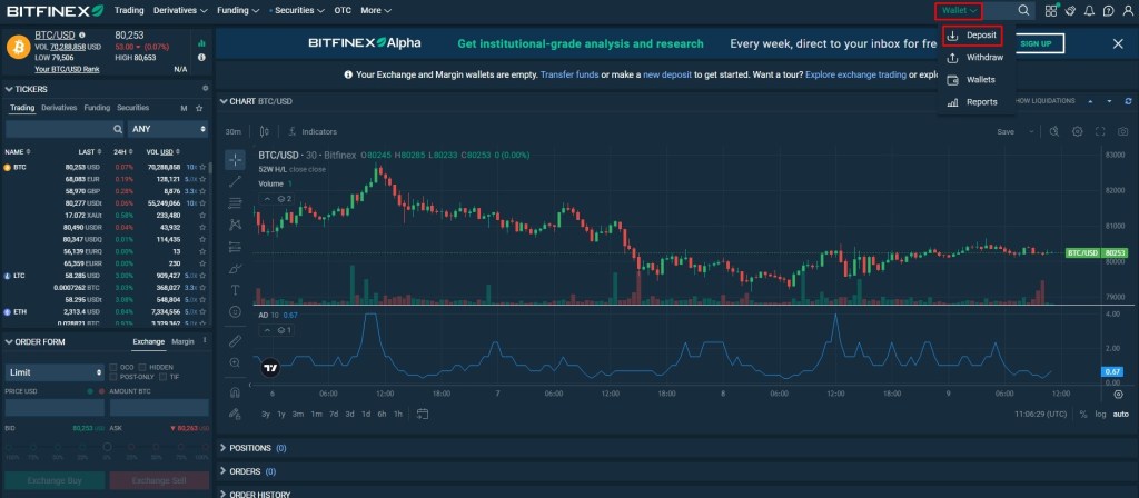 Način pristupanja korisničkom novčaniku na Bitfinex mjenjačnici