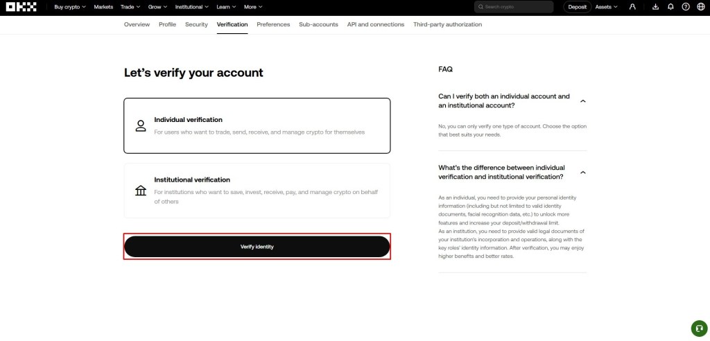 Započinjanje procesa verifikacije identiteta na OKX mjenjačnici