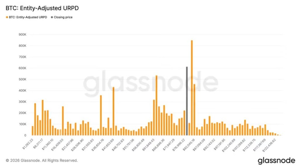 Prikaz nivoa na kojima je Bitcoin najviše istorijski kupovan i zadržan u vlasništvu investitora.