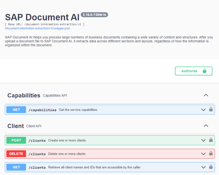 SAP Document AI Swagger