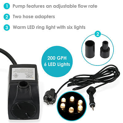 Submersible Fountain Pump With LED Light Water Pump Light For Water Feature SLS - Görsel 8