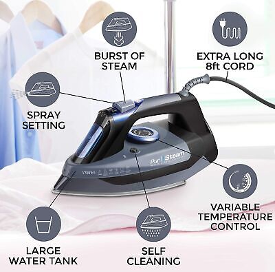 Professional Grade 1700W Steam Iron for Clothes with Rapid Even Heat Curtains - Görsel 2